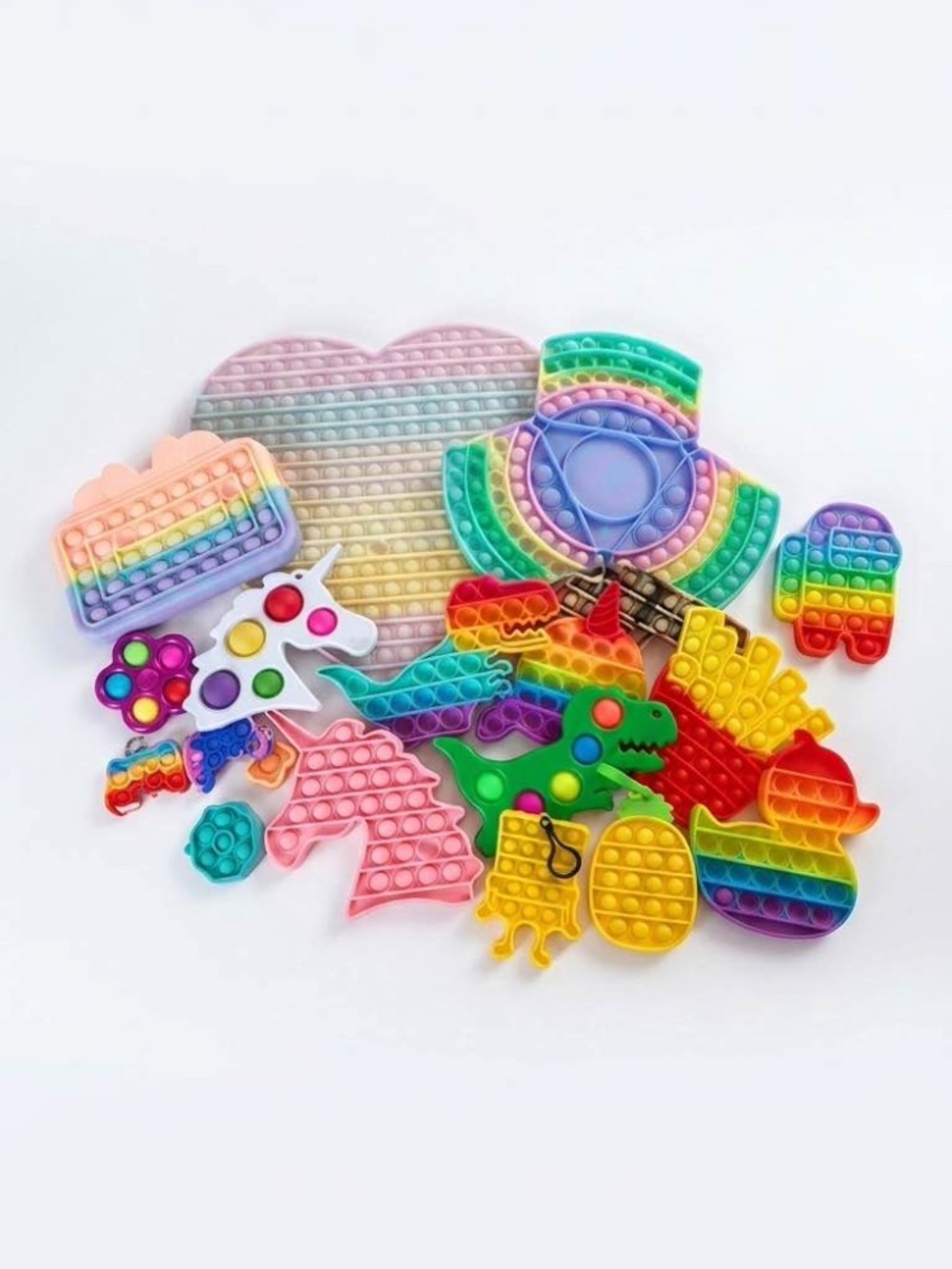 Huge Pop It Fidget Toy Lot Rainbow Duck Unicorn Dinosaur Key Chains
